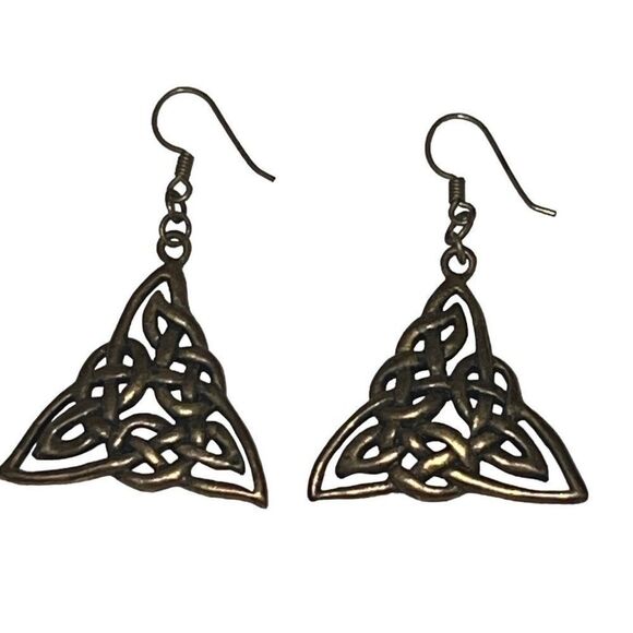 Vintage Copper Celtic Knot Triquetra Trinity French Hook Irish Earrings - Picture 5 of 7